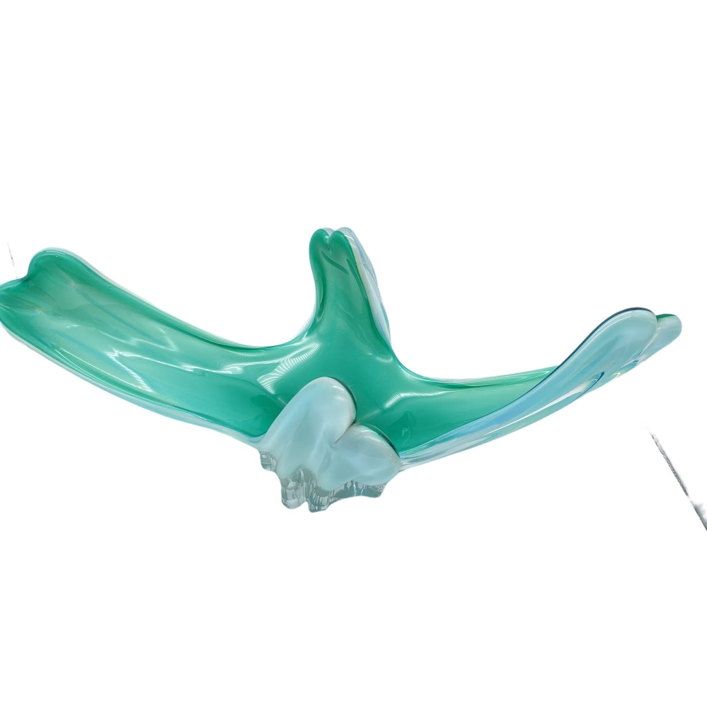 MURANO Schale Glas türkis weiß 60er 70er 4 strahlig oval