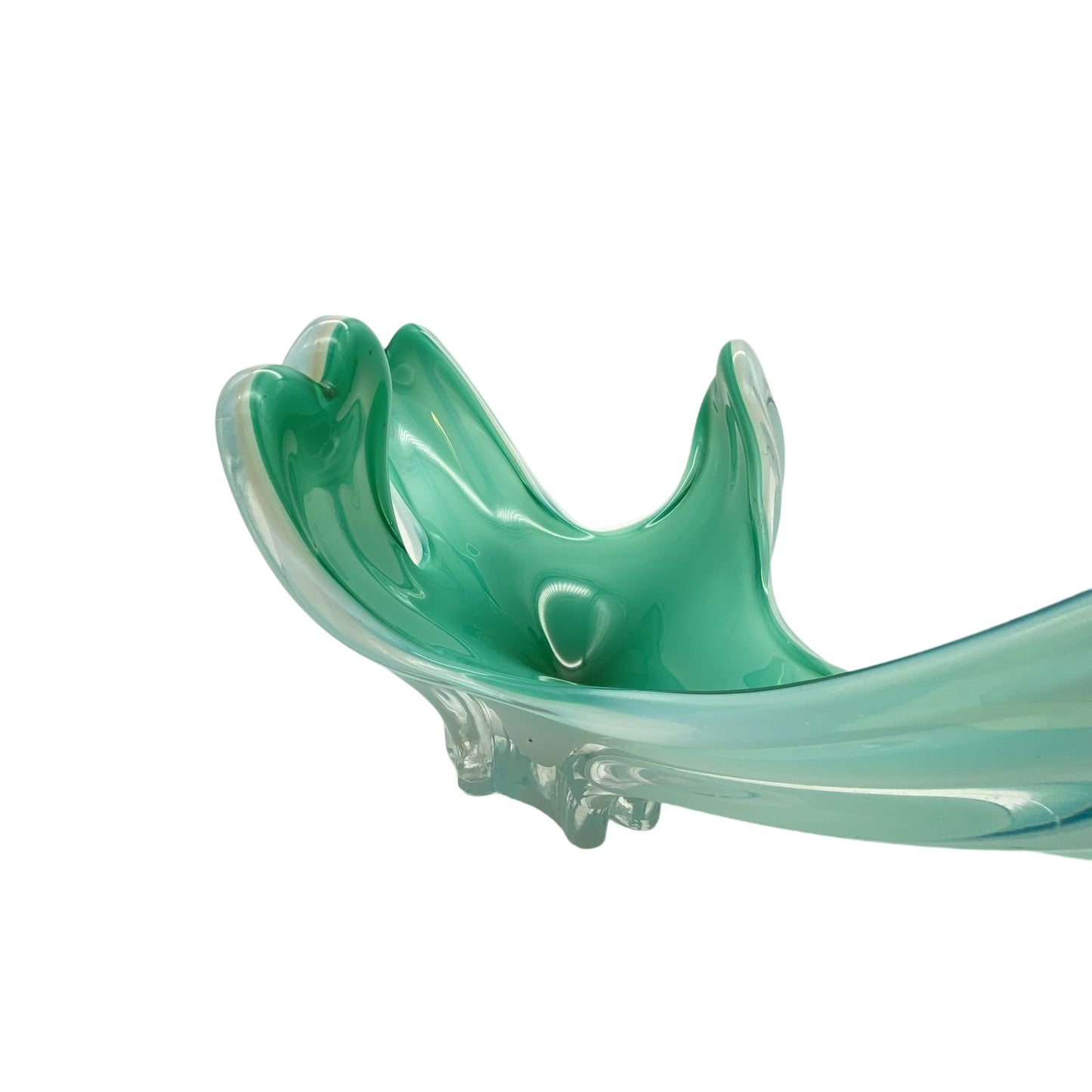 MURANO Schale Glas türkis weiß 60er 70er 4 strahlig oval