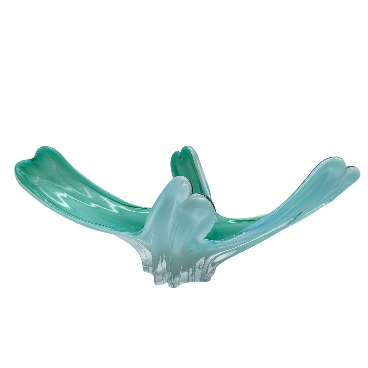 MURANO Schale Glas türkis weiß 60er 70er 4 strahlig oval