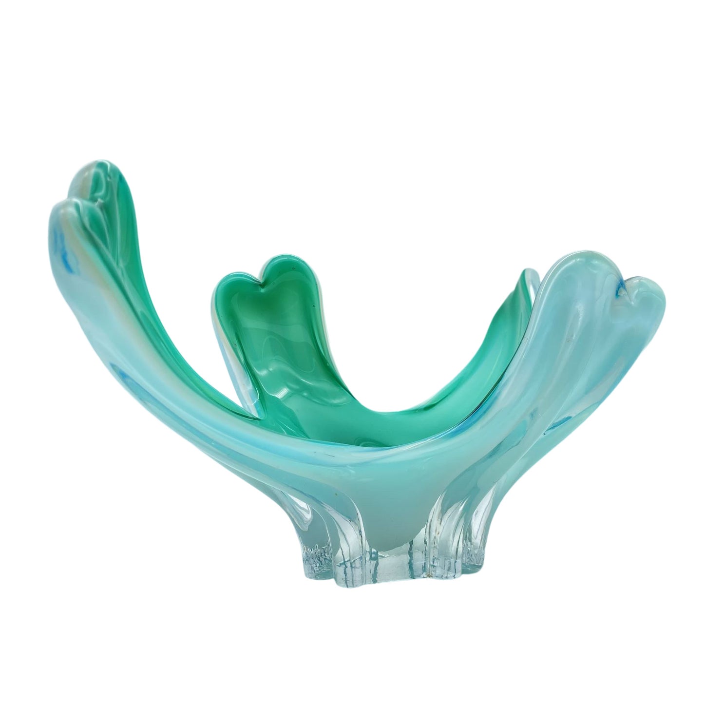 MURANO Schale Glas türkis weiß 60er 70er 4 strahlig oval