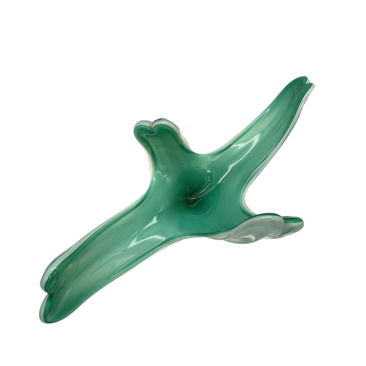 MURANO Schale Glas türkis weiß 60er 70er 4 strahlig oval