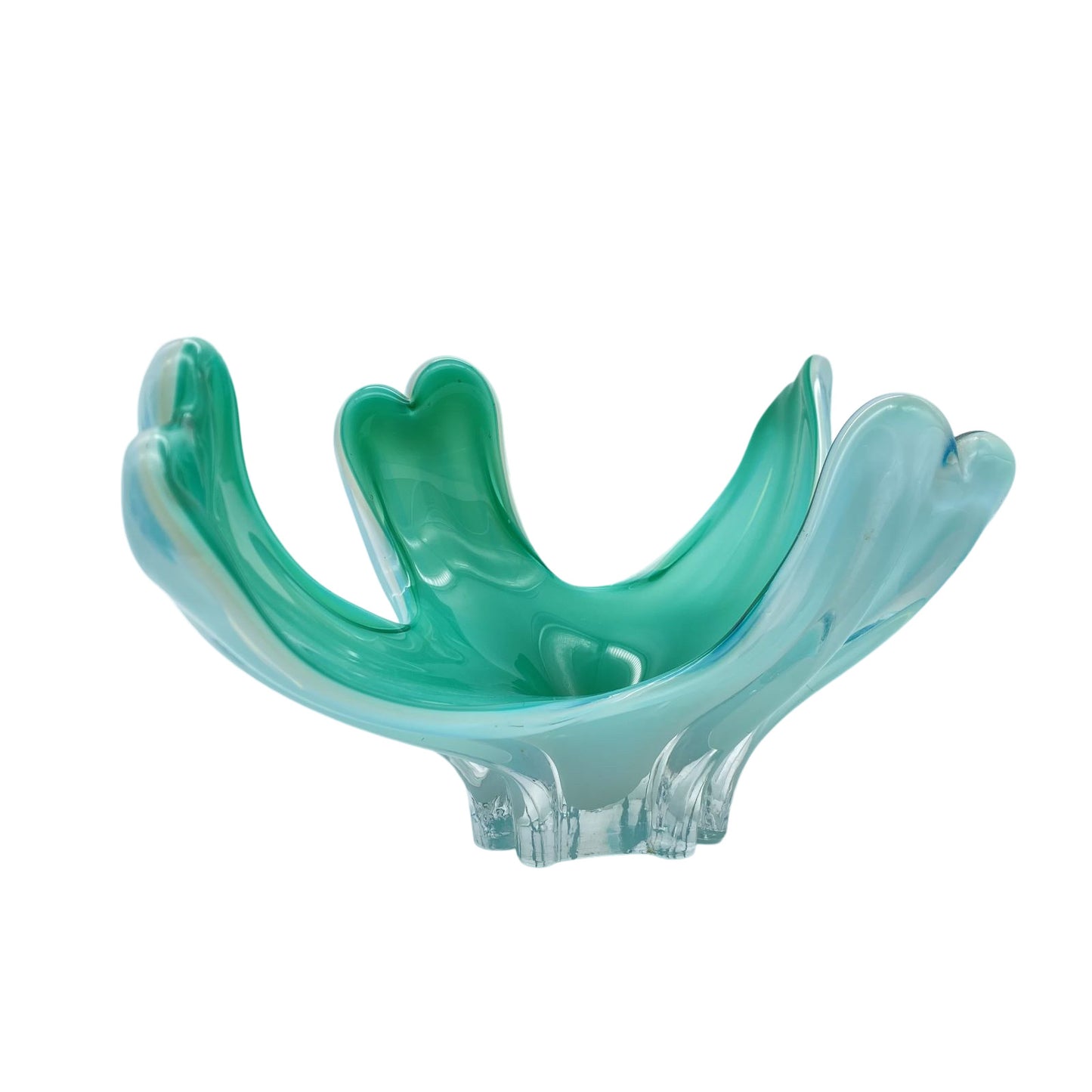 MURANO Schale Glas türkis weiß 60er 70er 4 strahlig oval
