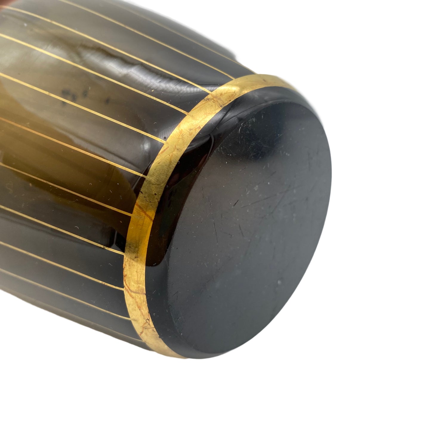 Mid Century Vase Rauchglas Gold Dekor 50er 60er Jahre