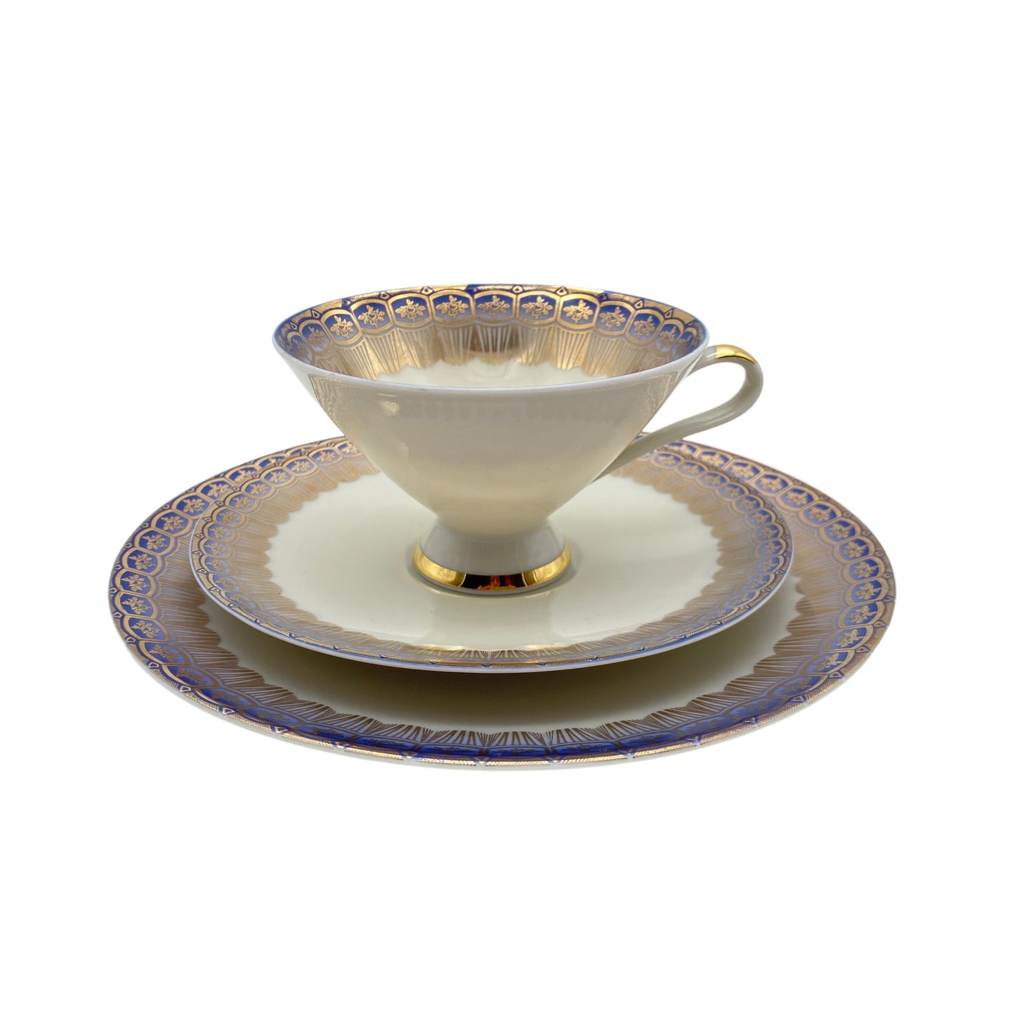 MITTERTEICH Porzellan Sammelgedeck Teller Tasse Untertasse blau gold