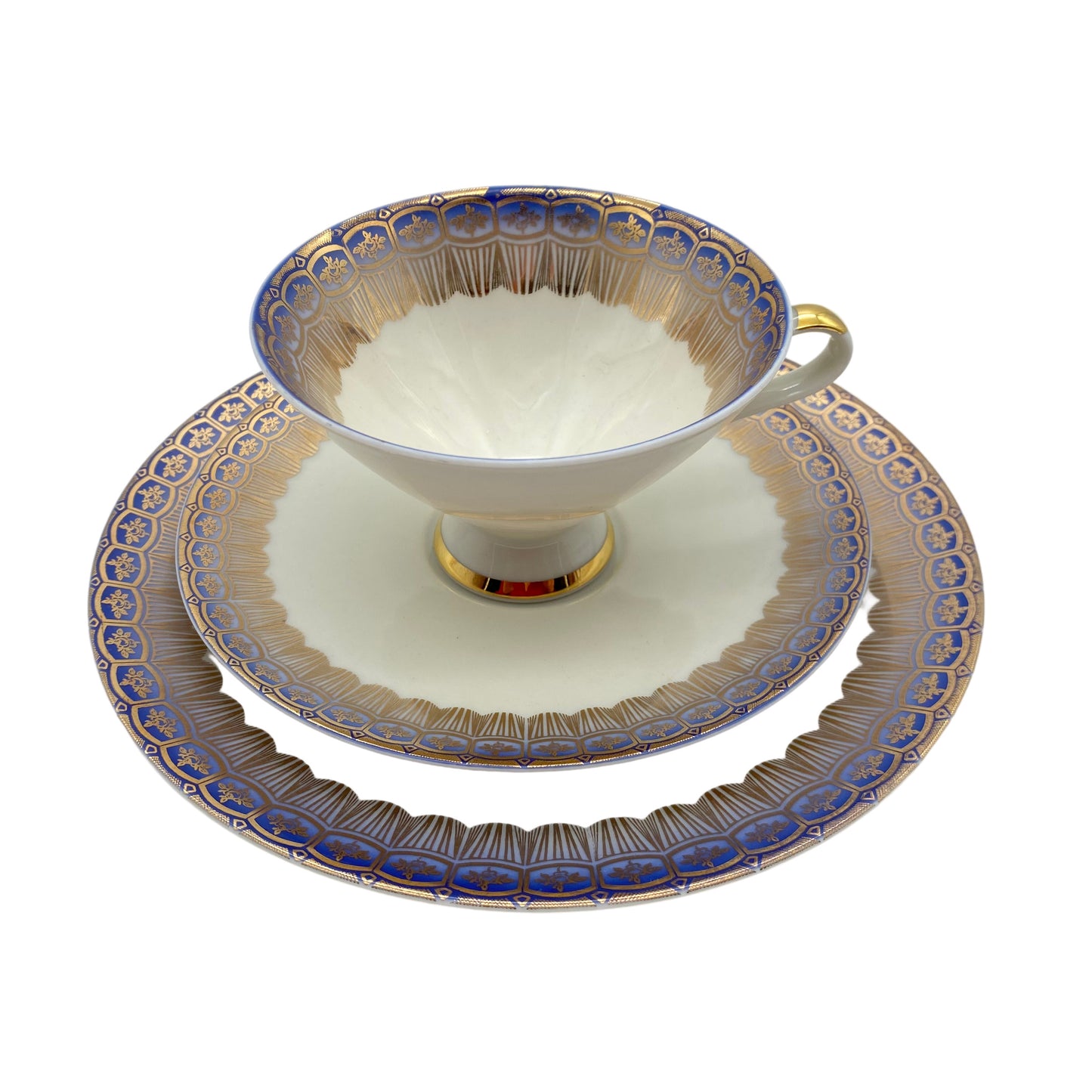 MITTERTEICH Porzellan Sammelgedeck Teller Tasse Untertasse blau gold