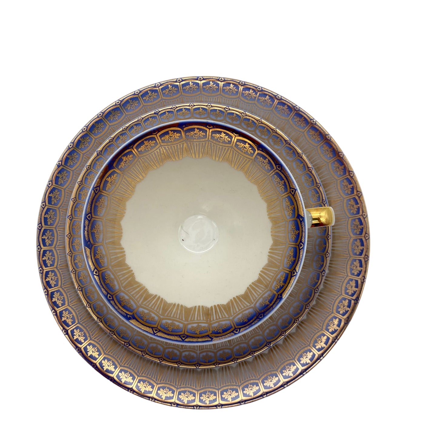 MITTERTEICH Porzellan Sammelgedeck Teller Tasse Untertasse blau gold