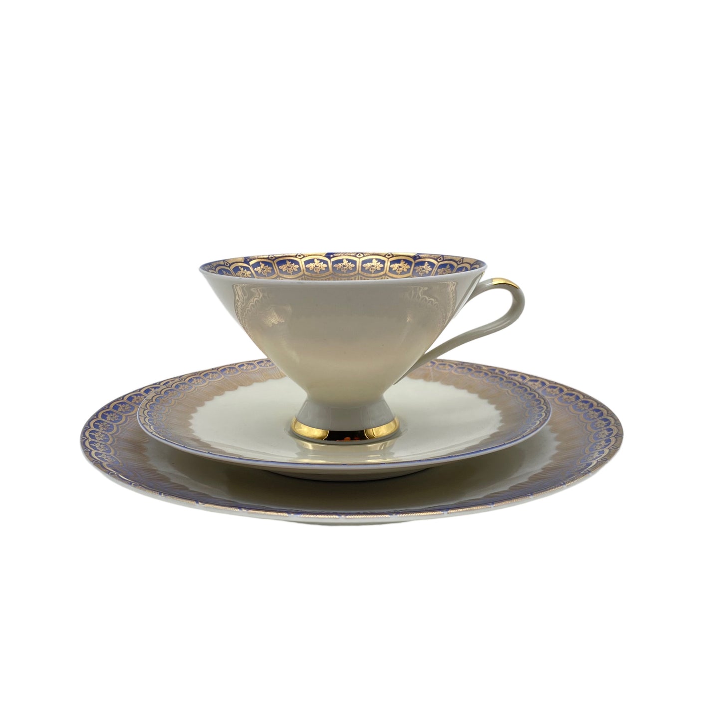 MITTERTEICH Porzellan Sammelgedeck Teller Tasse Untertasse blau gold