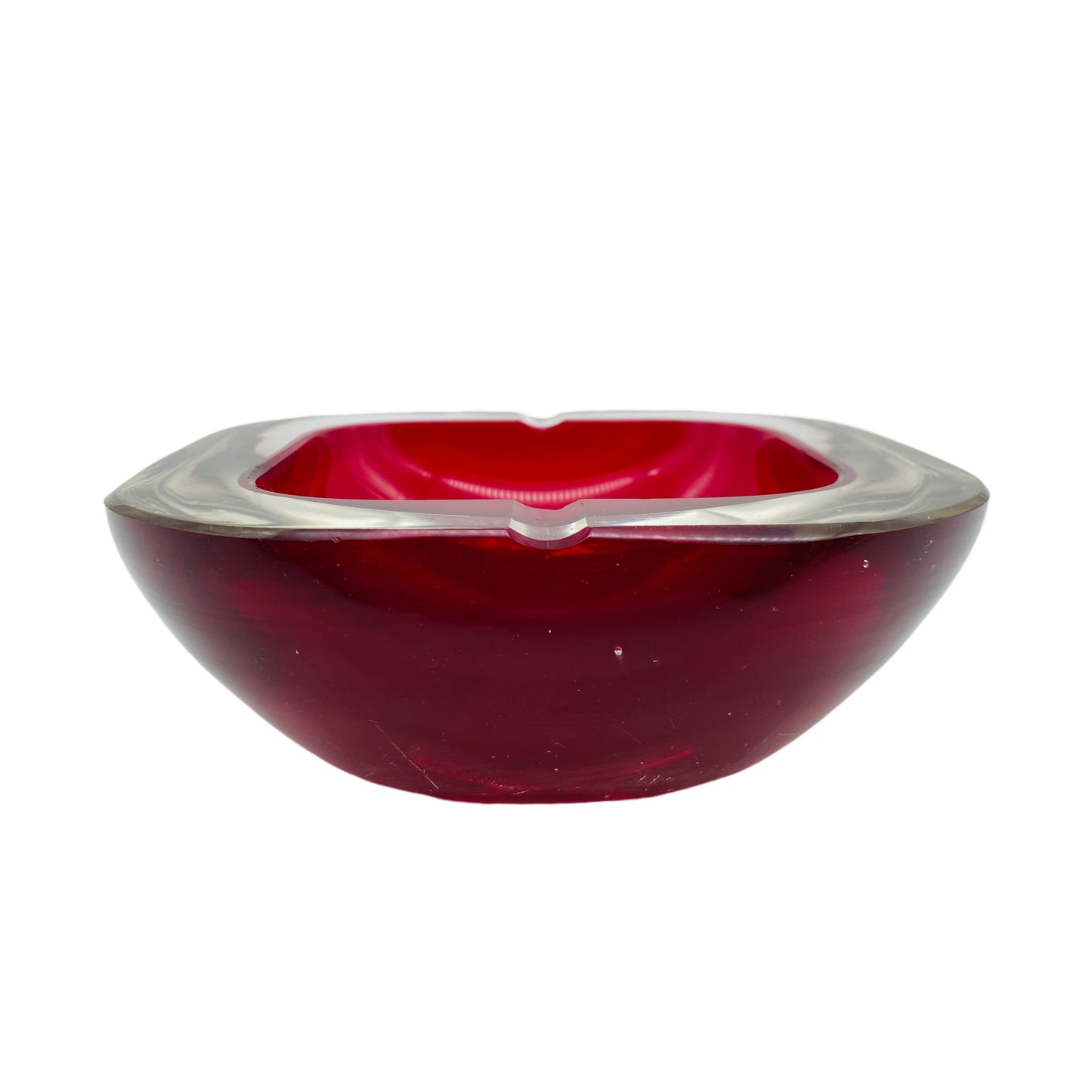 Murano Aschenbecher Glas 60er Jahre rot transparent eckig rund