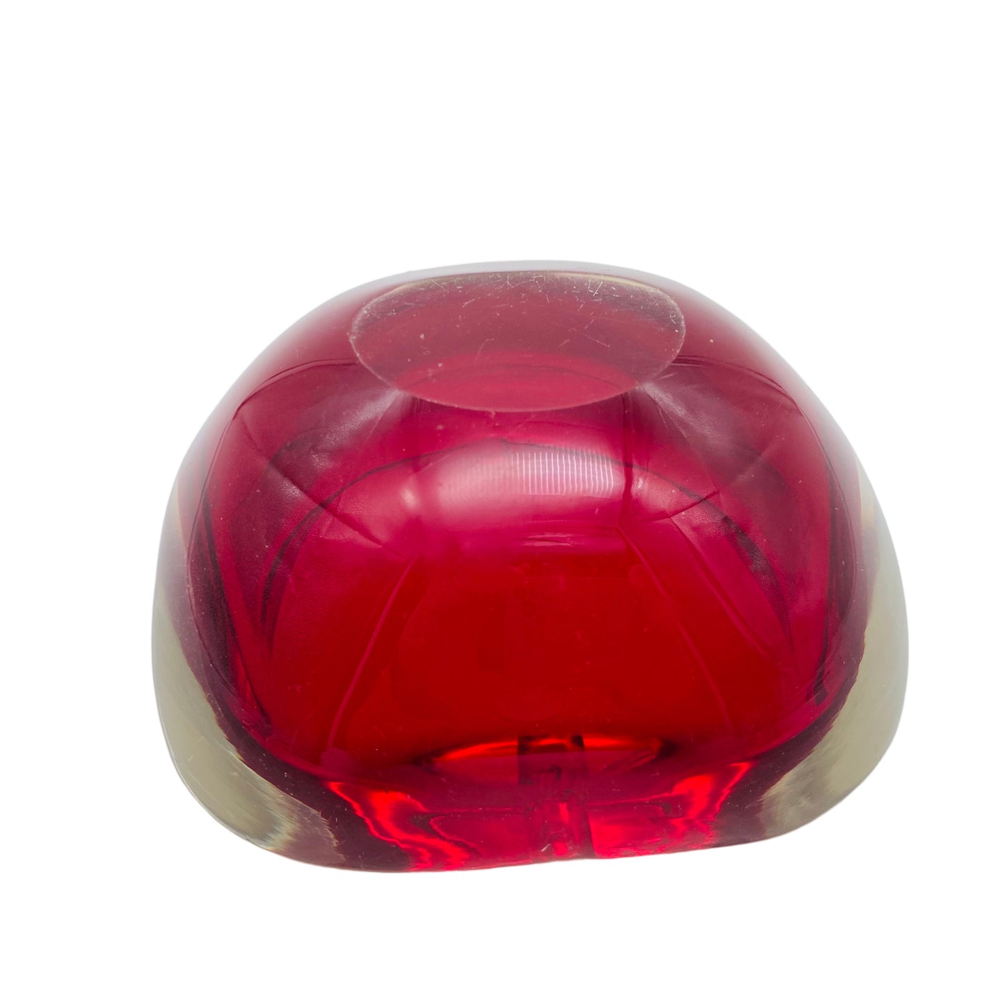 Murano Aschenbecher Glas 60er Jahre rot transparent eckig rund
