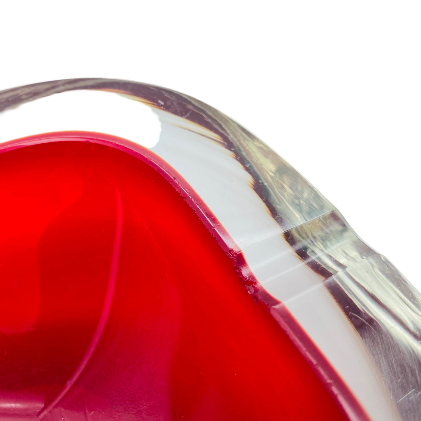 Murano Aschenbecher Glas 60er Jahre rot transparent eckig rund