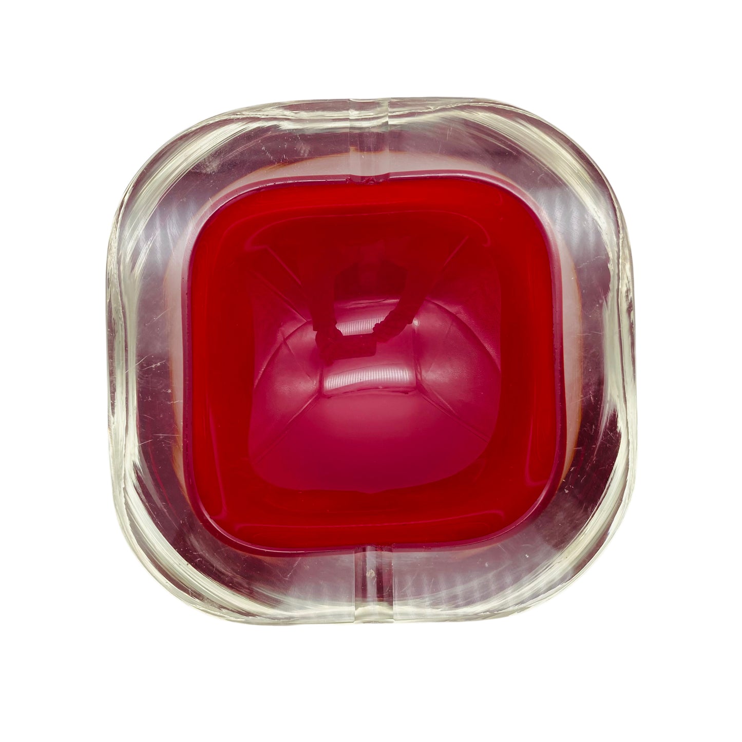 Murano Aschenbecher Glas 60er Jahre rot transparent eckig rund
