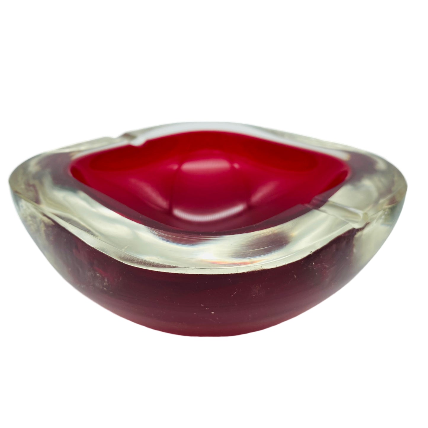 Murano Aschenbecher Glas 60er Jahre rot transparent eckig rund