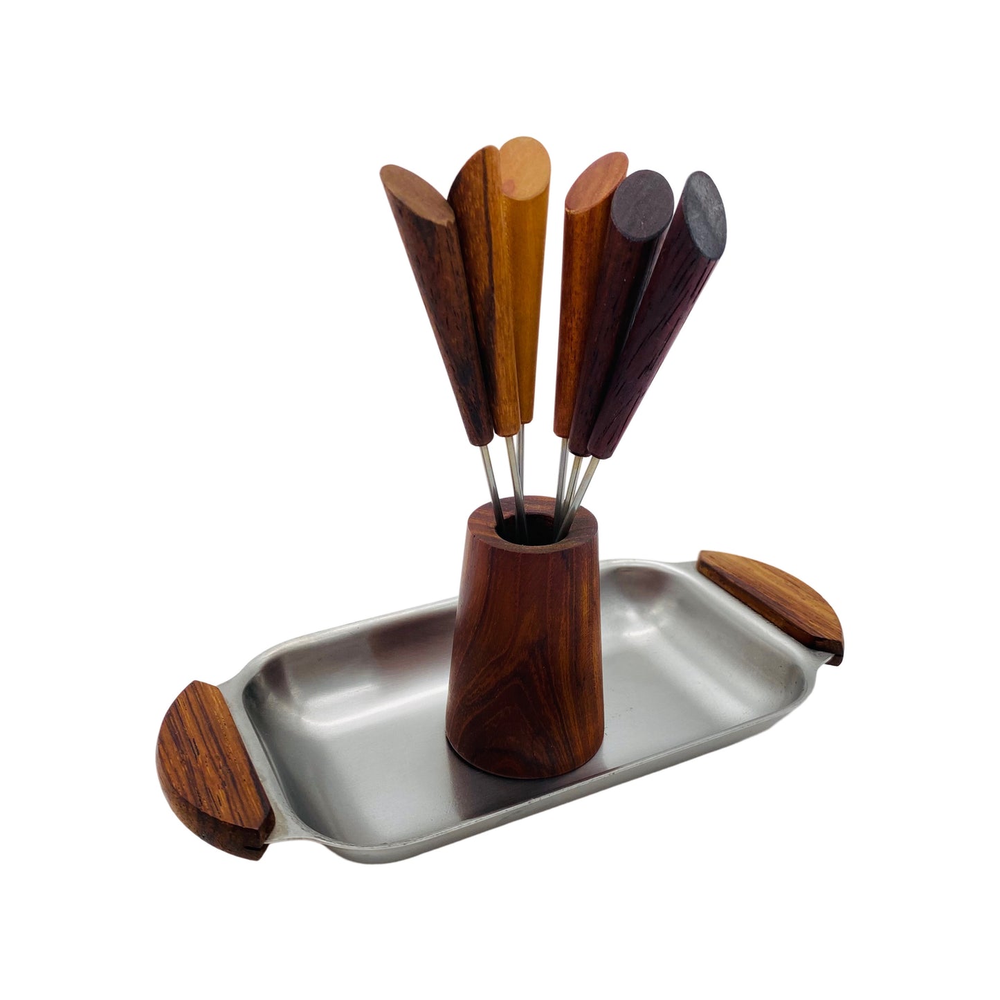 Picker aus Holz im Becher DENMARK Edelstahl Schale 50er 60er