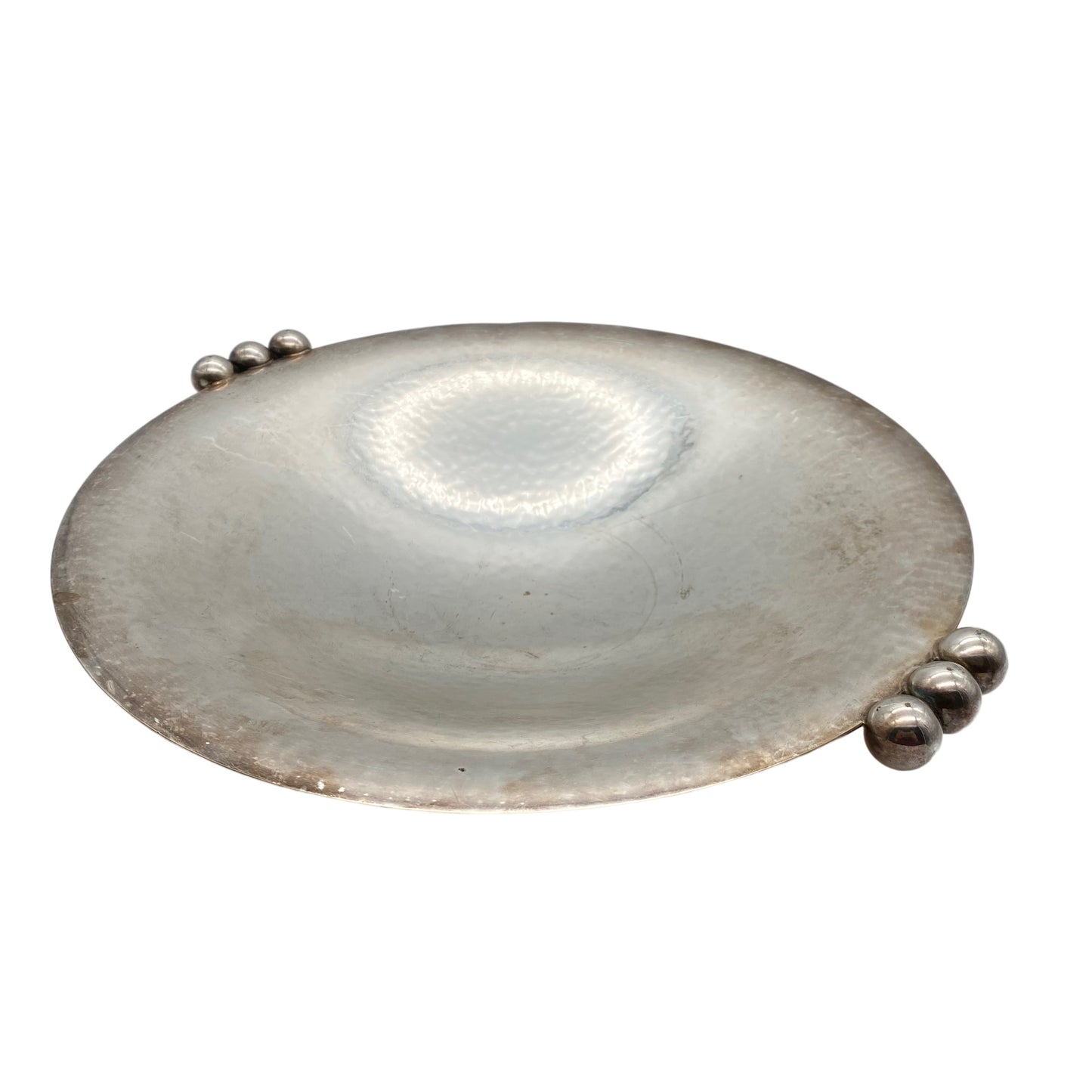 QUIST Schale 50er Jahre versilbert 28 cm Hammerschlag Kugel Griffe