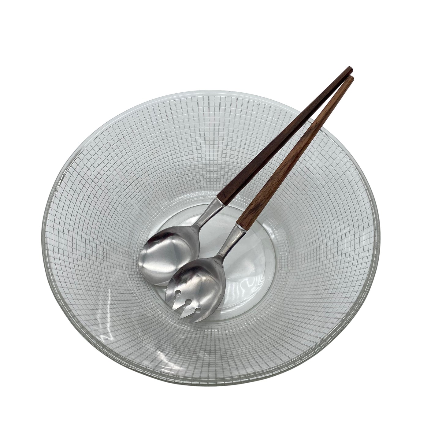 RUHRGLAS Schale Glas 60er Jahre mit Salatbesteck Holz