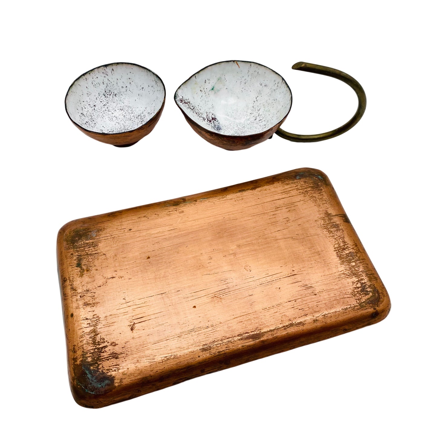 Rahmservice Emaille Zuckerschale Sahnekännchen rosa Kupfer 60er