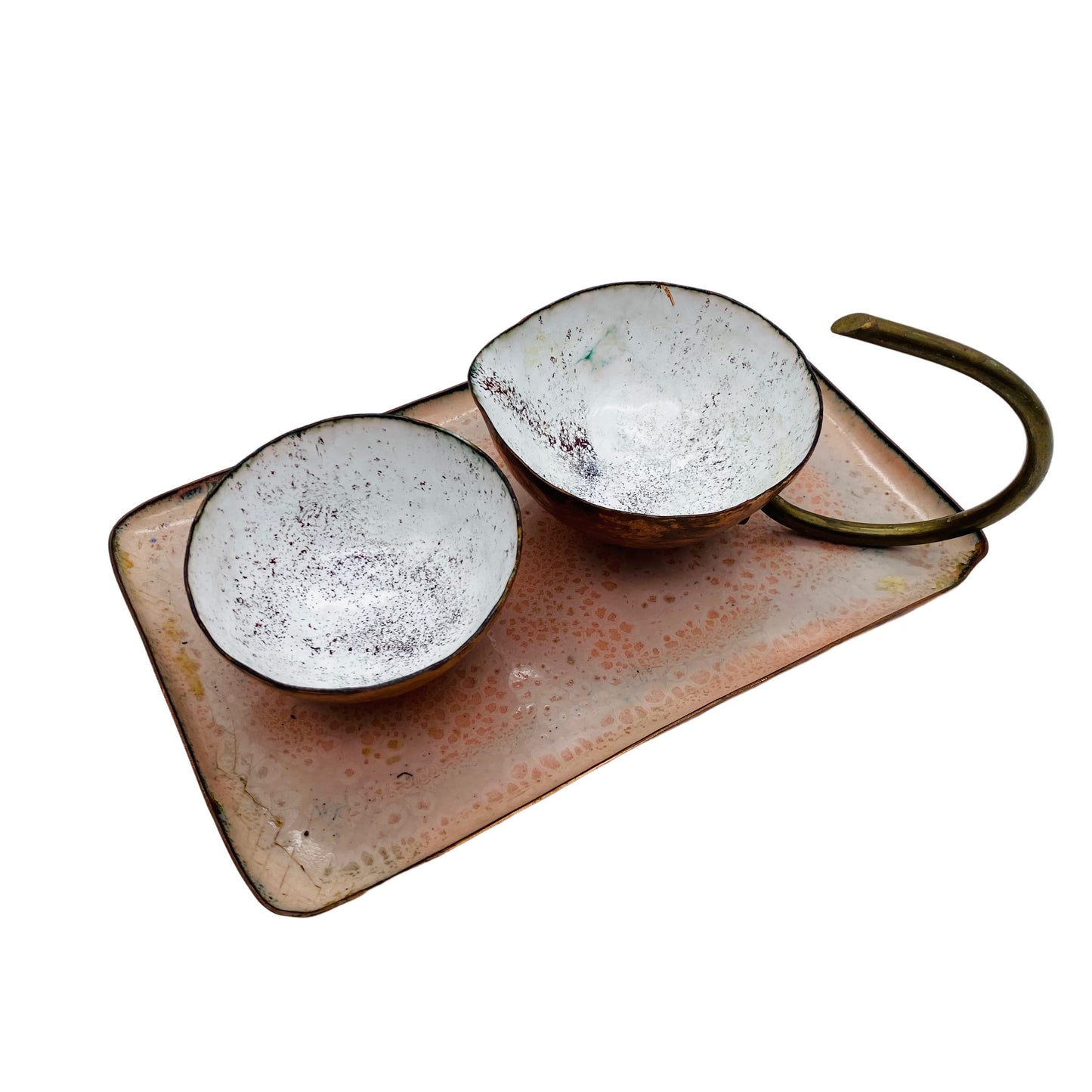 Rahmservice Emaille Zuckerschale Sahnekännchen rosa Kupfer 60er