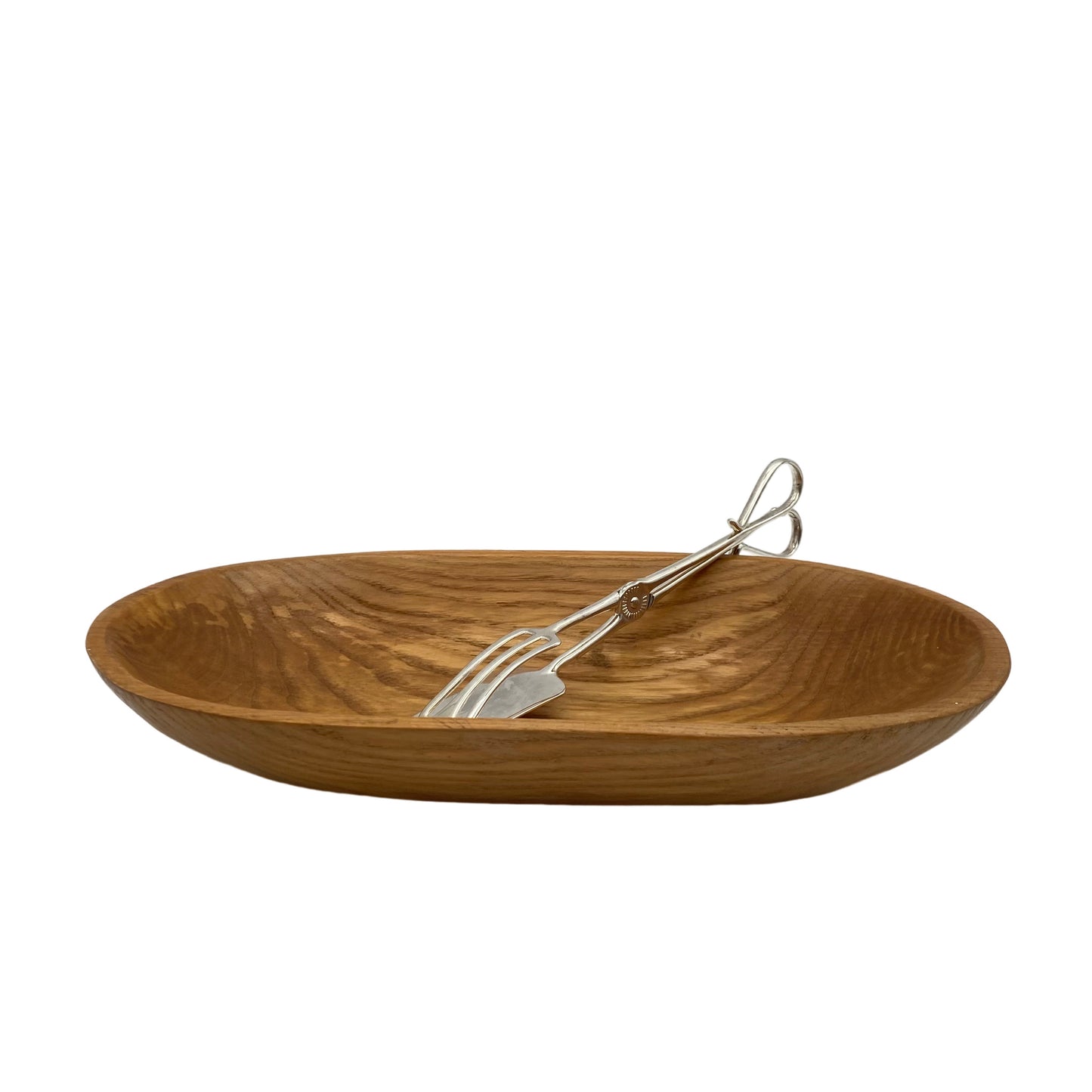 Schale Holz Eiche mit Gebäckzange versilbert 60er 70er Jahre