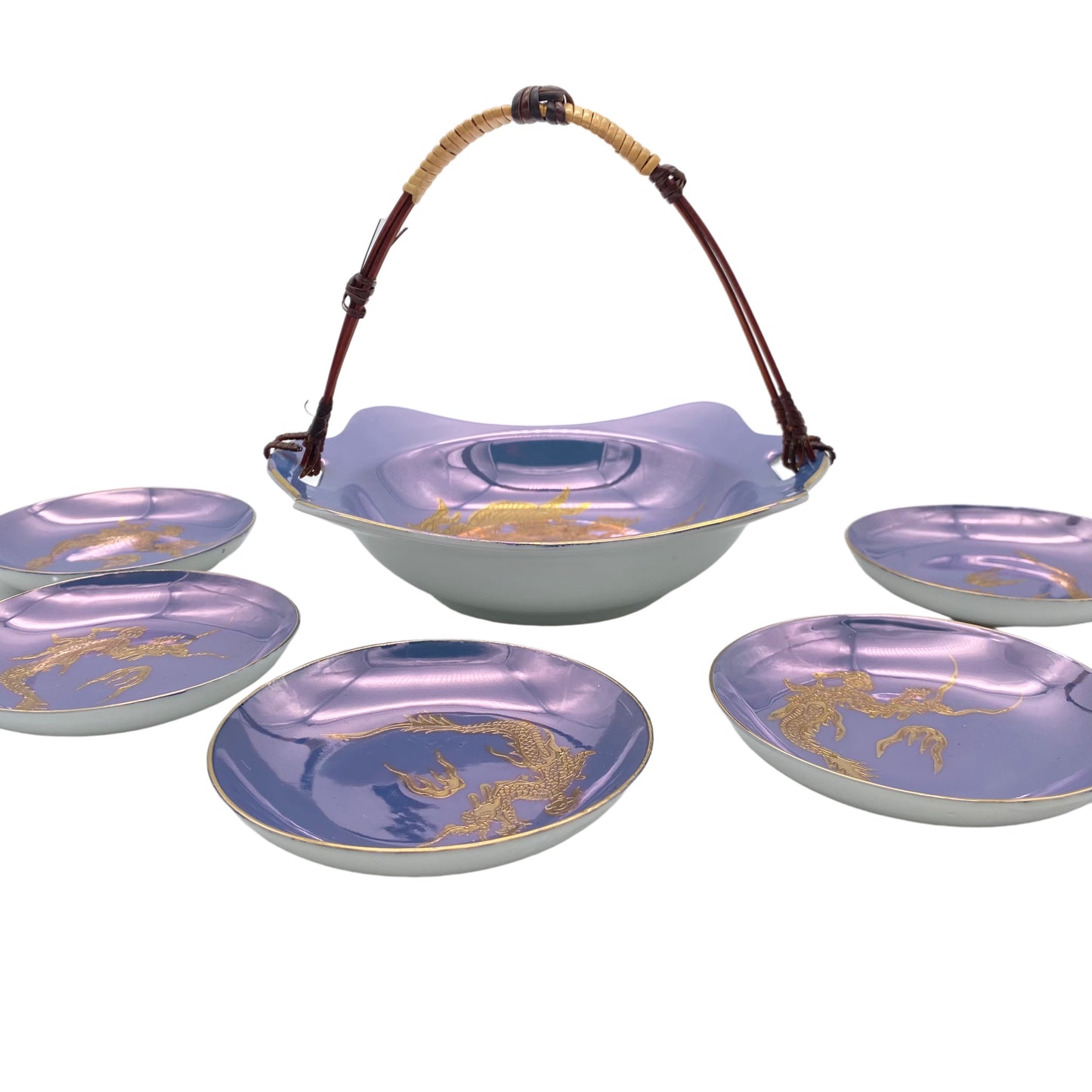 Schalen Set aus Japan goldener Drachen blau Mid Century