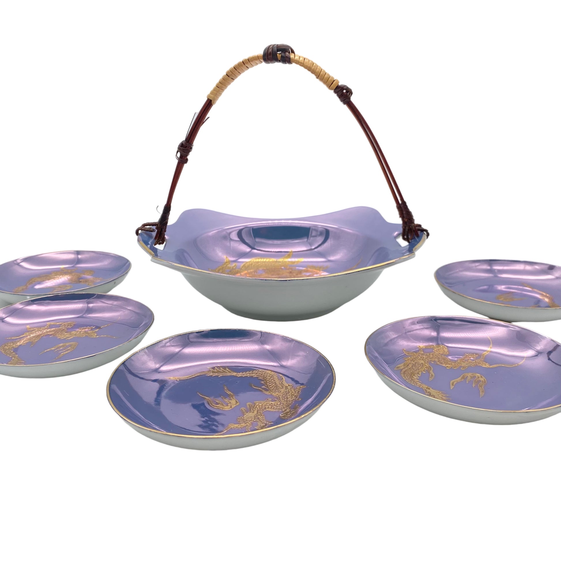 Schalen Set aus Japan goldener Drachen blau Mid Century