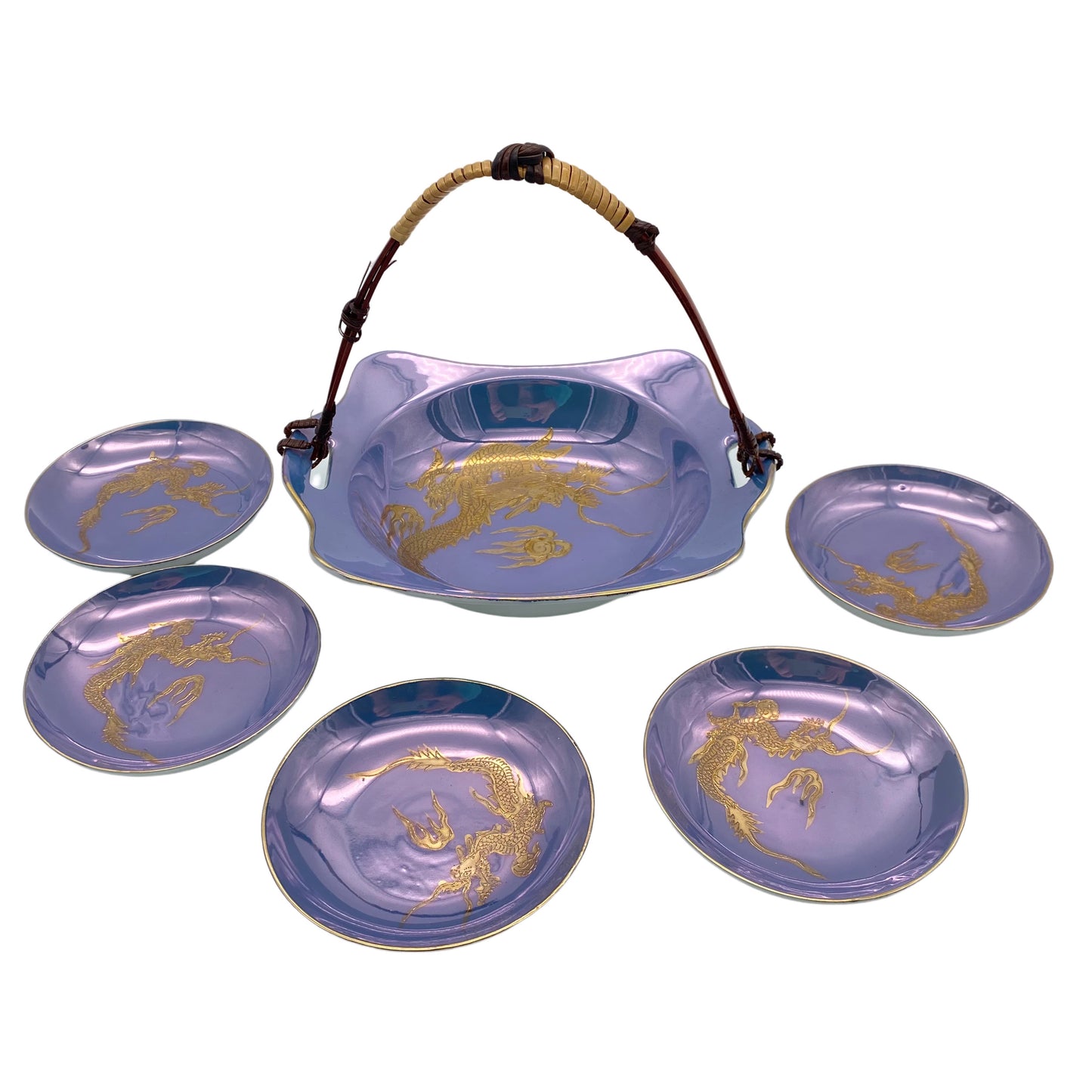 Schalen Set aus Japan goldener Drachen blau Mid Century