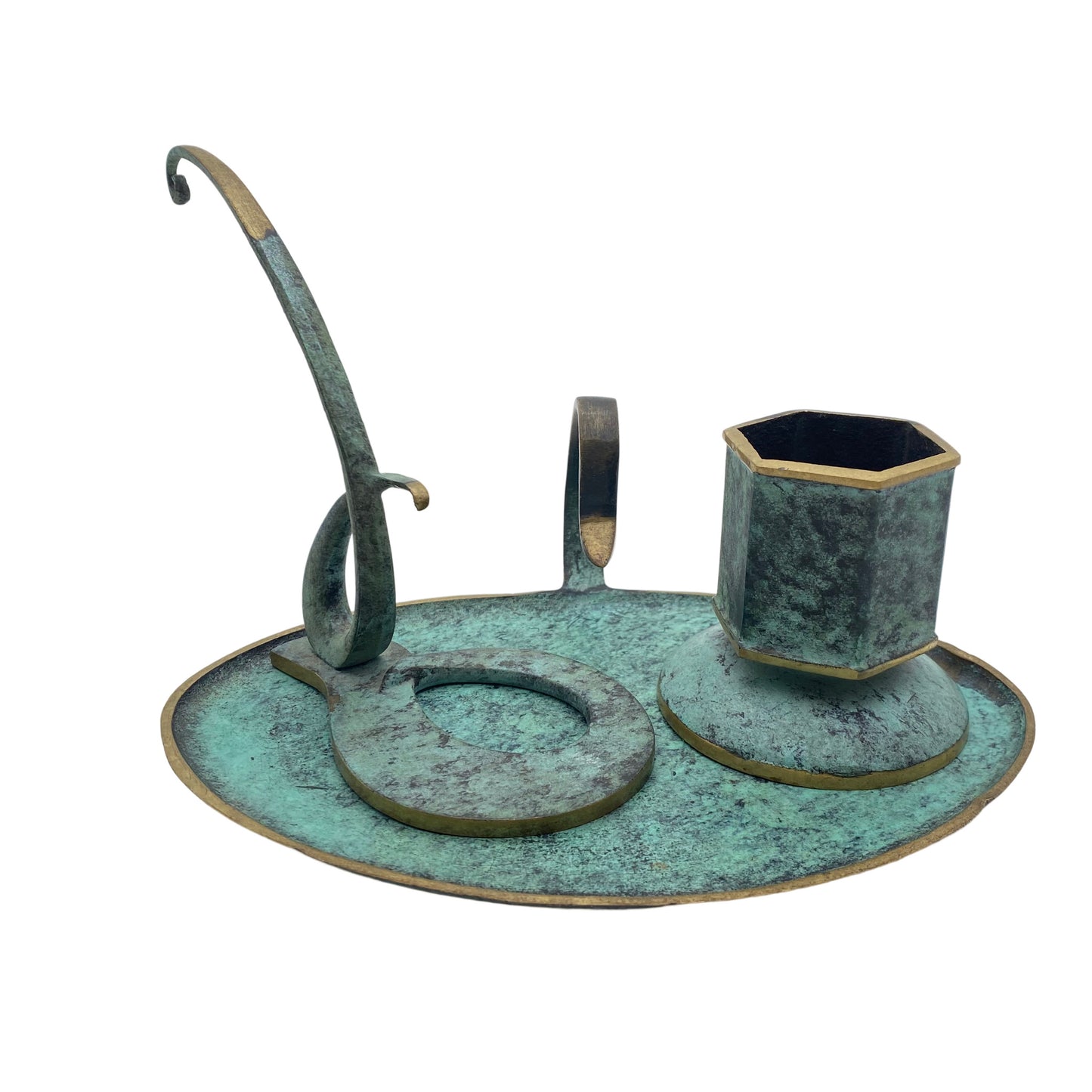 Schreibtischset Raucherset Messing Vintage Mid Century grün 50er Jahre