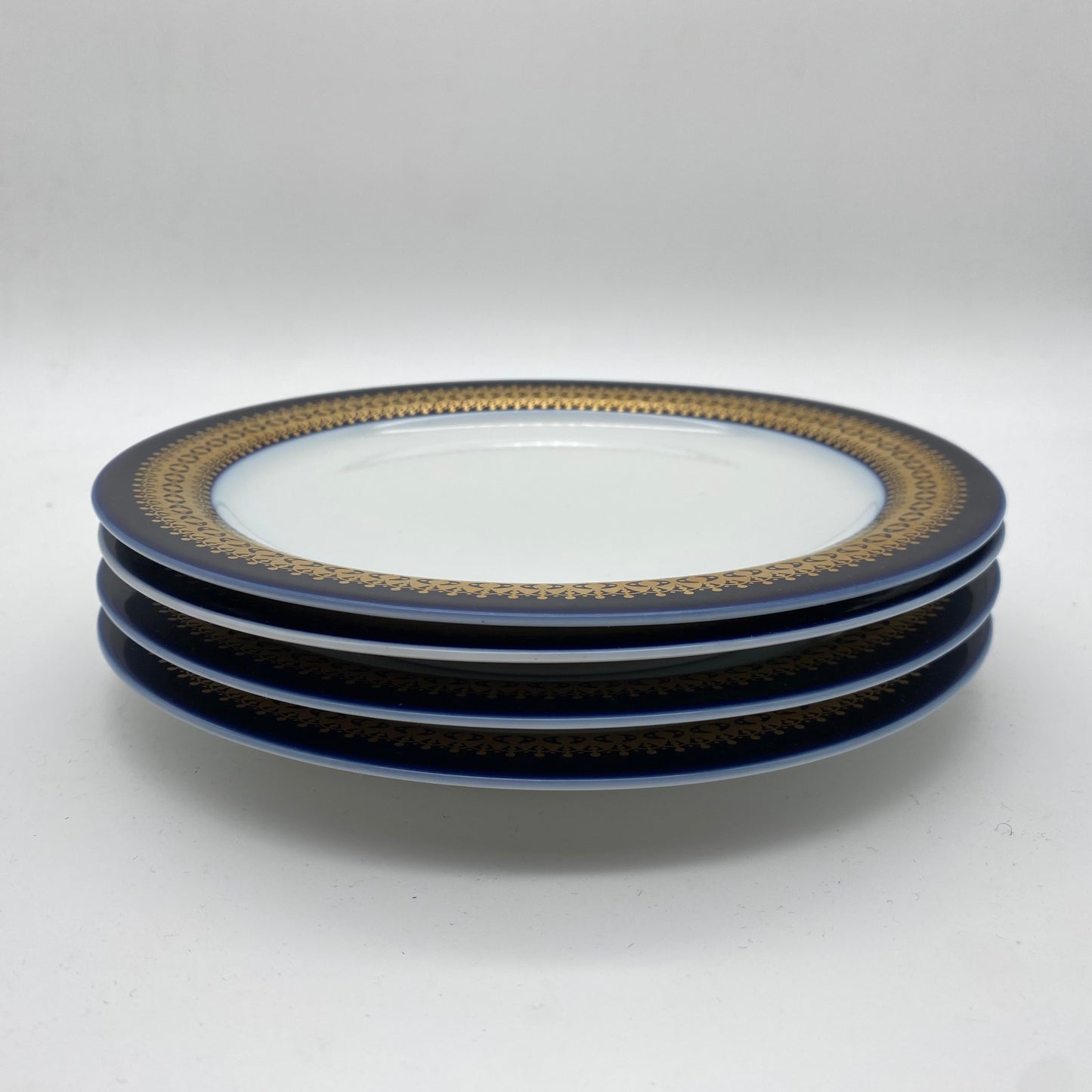 THOMAS Rotunda Kuchenteller 4er Set Goldbordüre blau kobald 70er