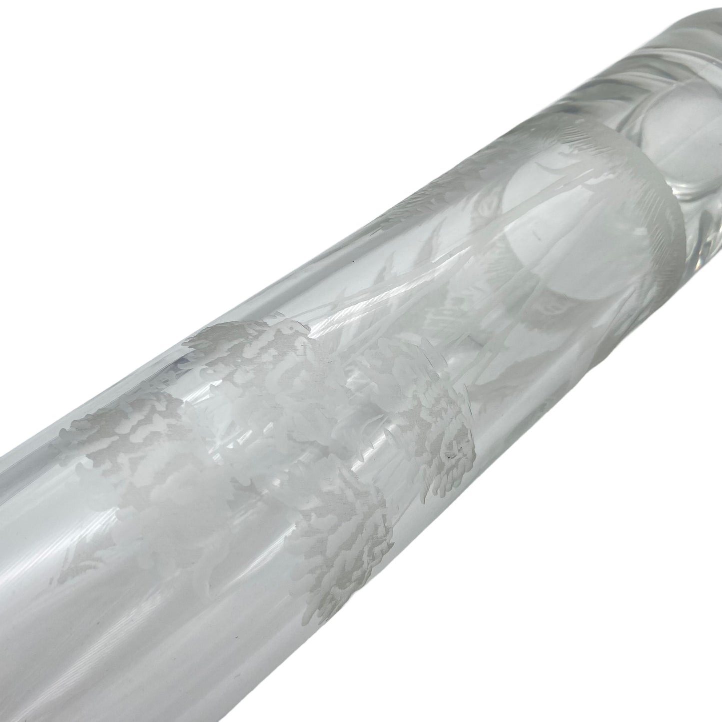 Vase Mid Century Wald Bäume Hirsch Dekor Schliff transparent 60er 70er Glas