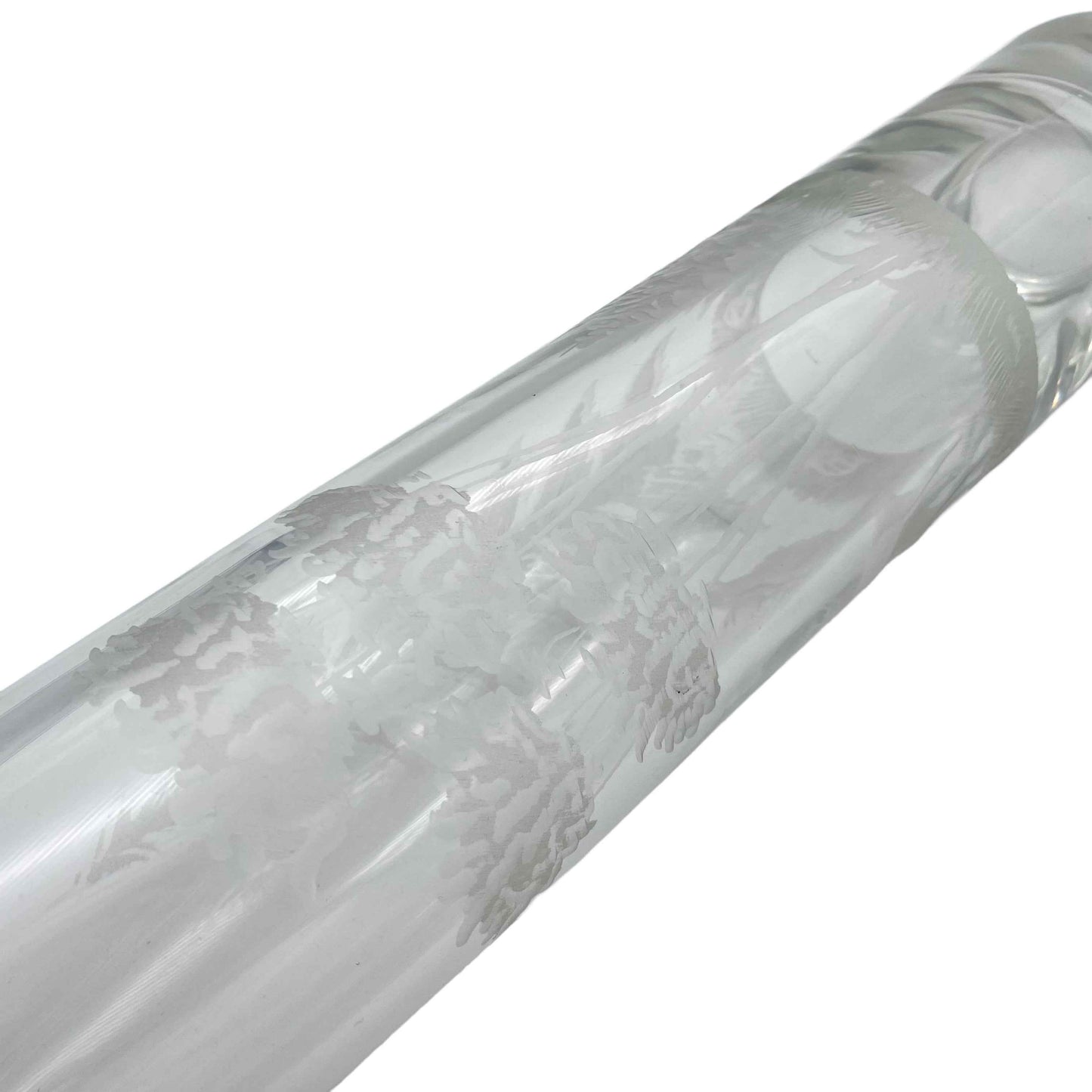 Vase Mid Century Wald Bäume Hirsch Dekor Schliff transparent 60er 70er Glas