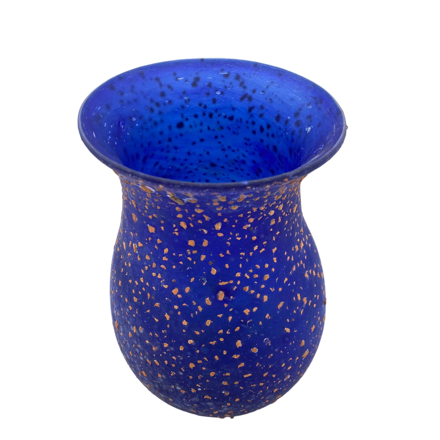 Vase Glas blau satiniert matt Einschlüsse Terracotta braun 60er 70er