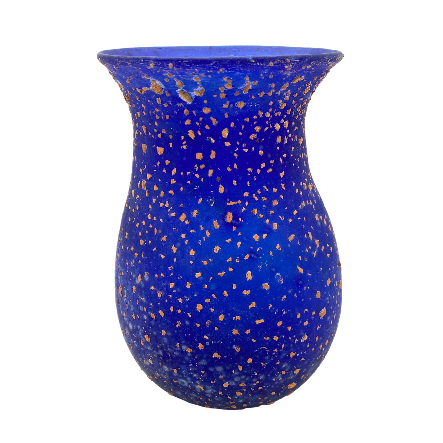 Vase Glas blau satiniert matt Einschlüsse Terracotta braun 60er 70er