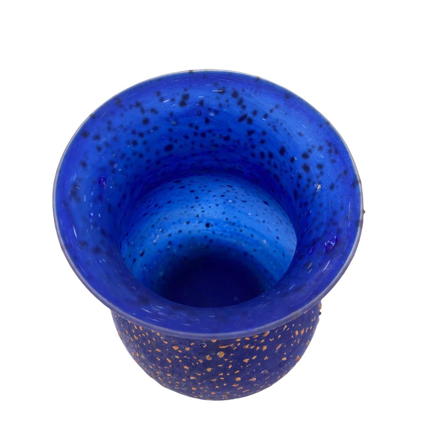 Vase Glas blau satiniert matt Einschlüsse Terracotta braun 60er 70er