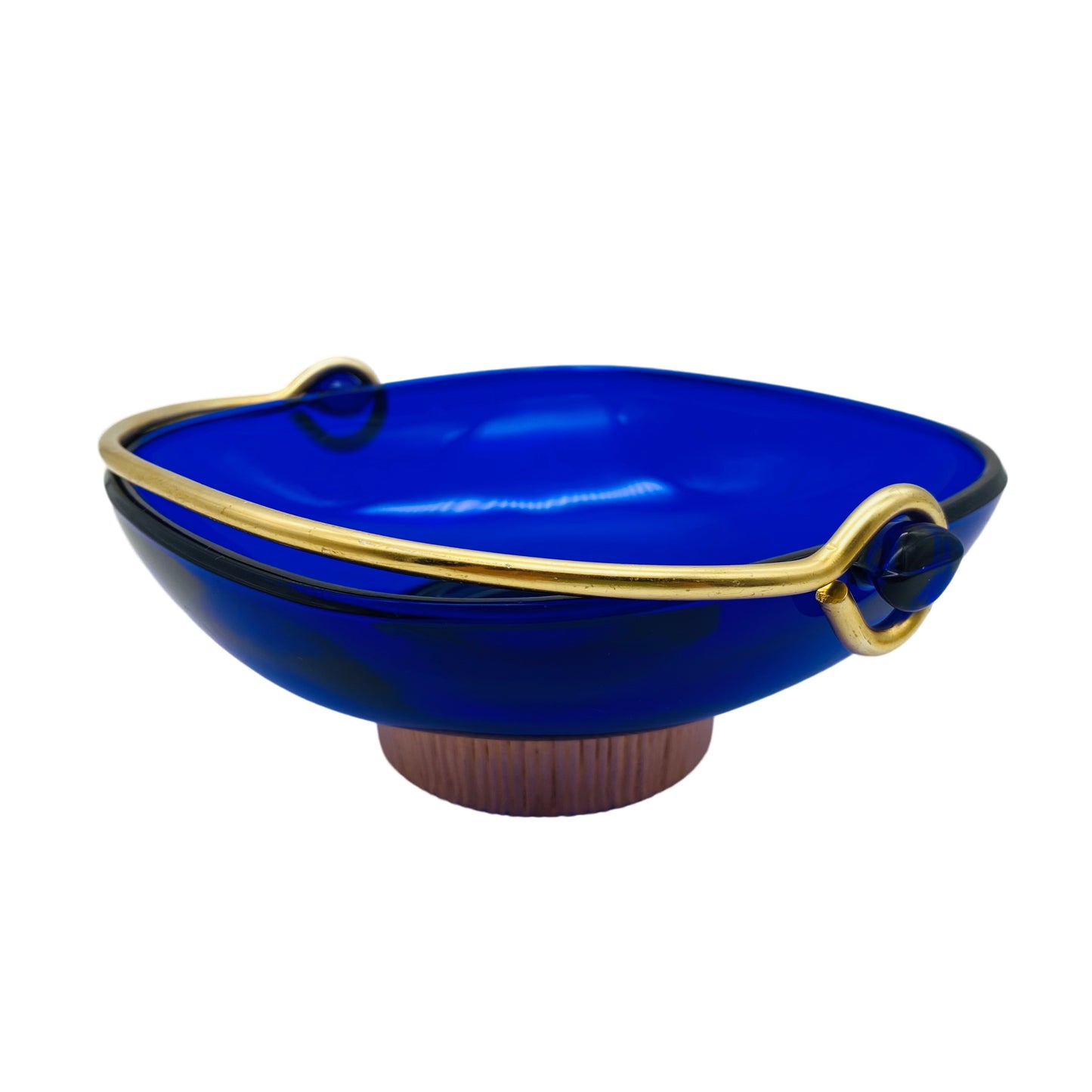 WALTHER Schale Korb Glas Metall blau gold Mid Century 70er Jahre