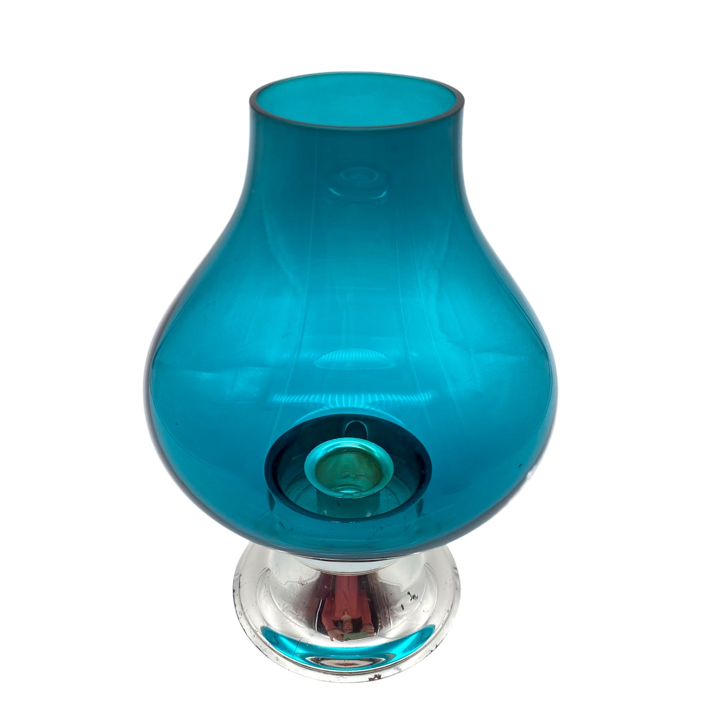 Windlicht Glas türkis versilbert 60er 70er Kerzenständer
