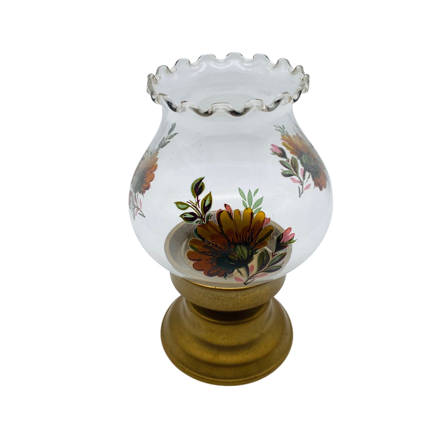 Windlicht Messing Glas Schirm bemalt 70er Jahre