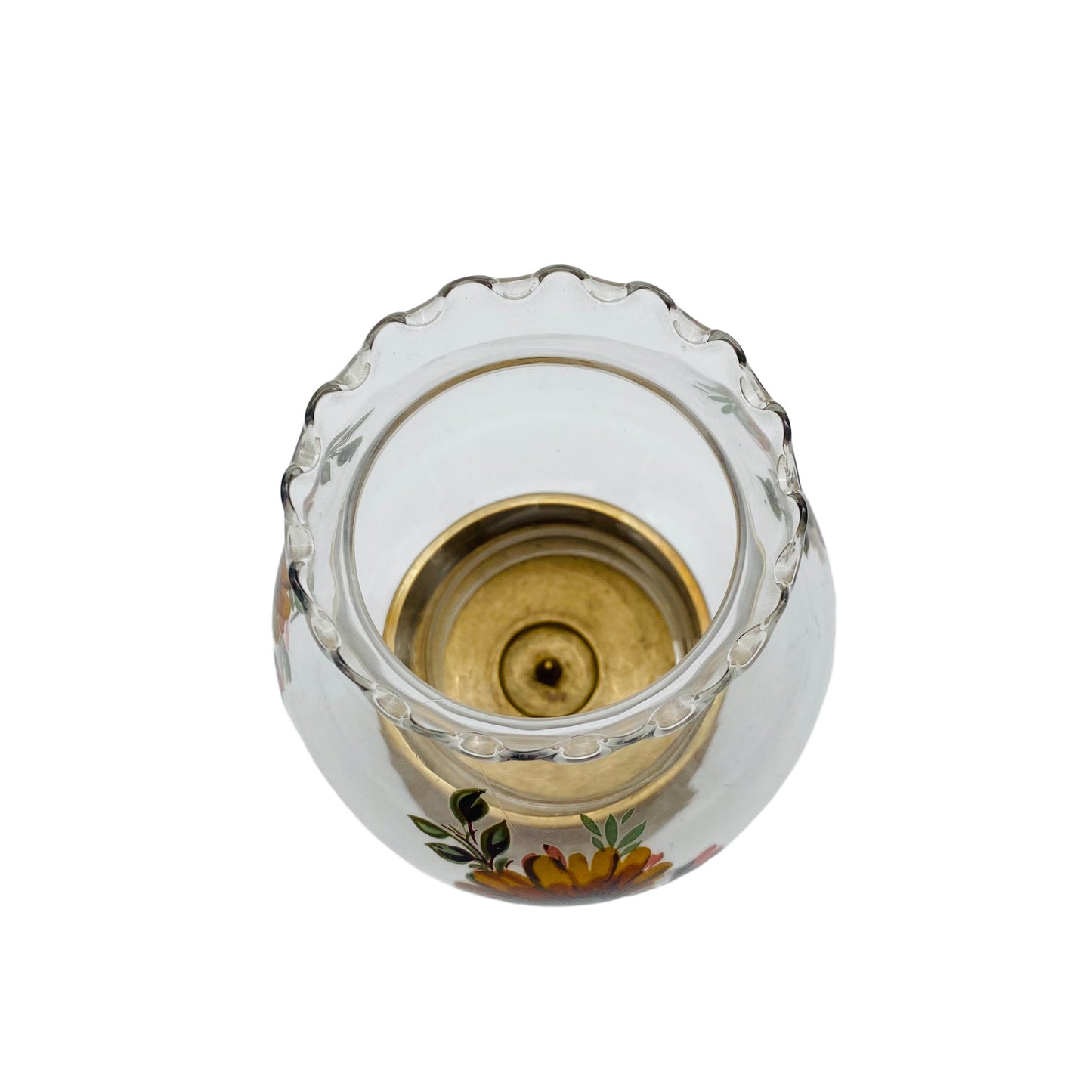 Windlicht Messing Glas Schirm bemalt 70er Jahre
