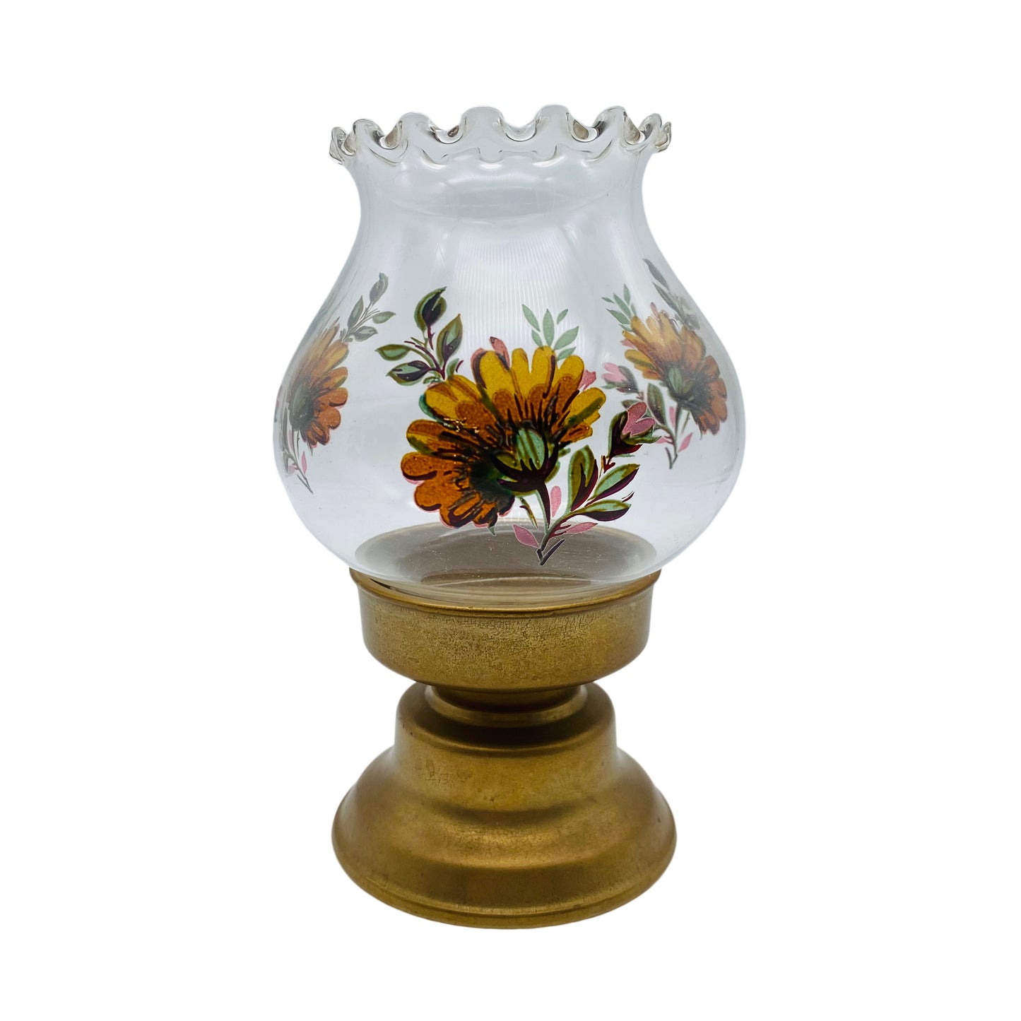 Windlicht Messing Glas Schirm bemalt 70er Jahre