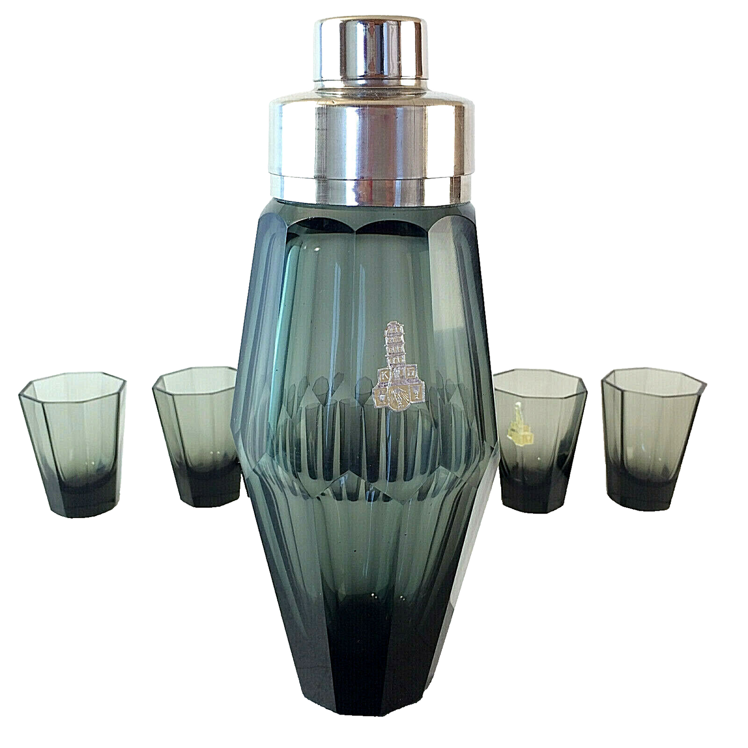VINTAGE Shaker Art Déco Facetten HAIDA Böhmen Cocktailshaker Glas Gläser