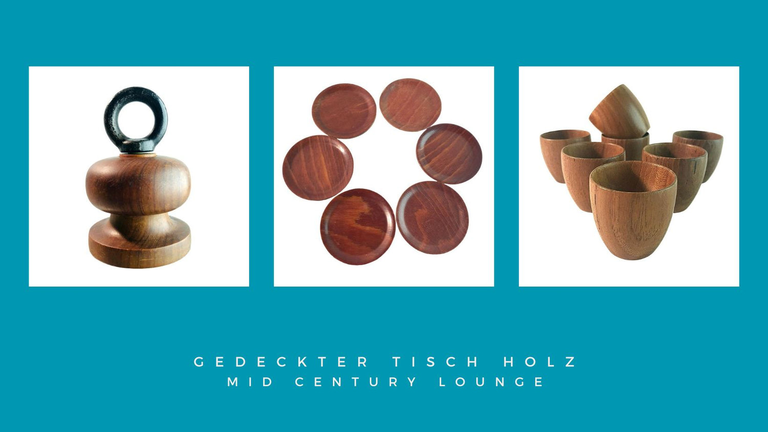 Holz Gedeckter Tisch Eierbecher Salz- und Pfefferstreuer Becher Tabletts 50er 60er 70er Mid Century Lounge Teak Palisander