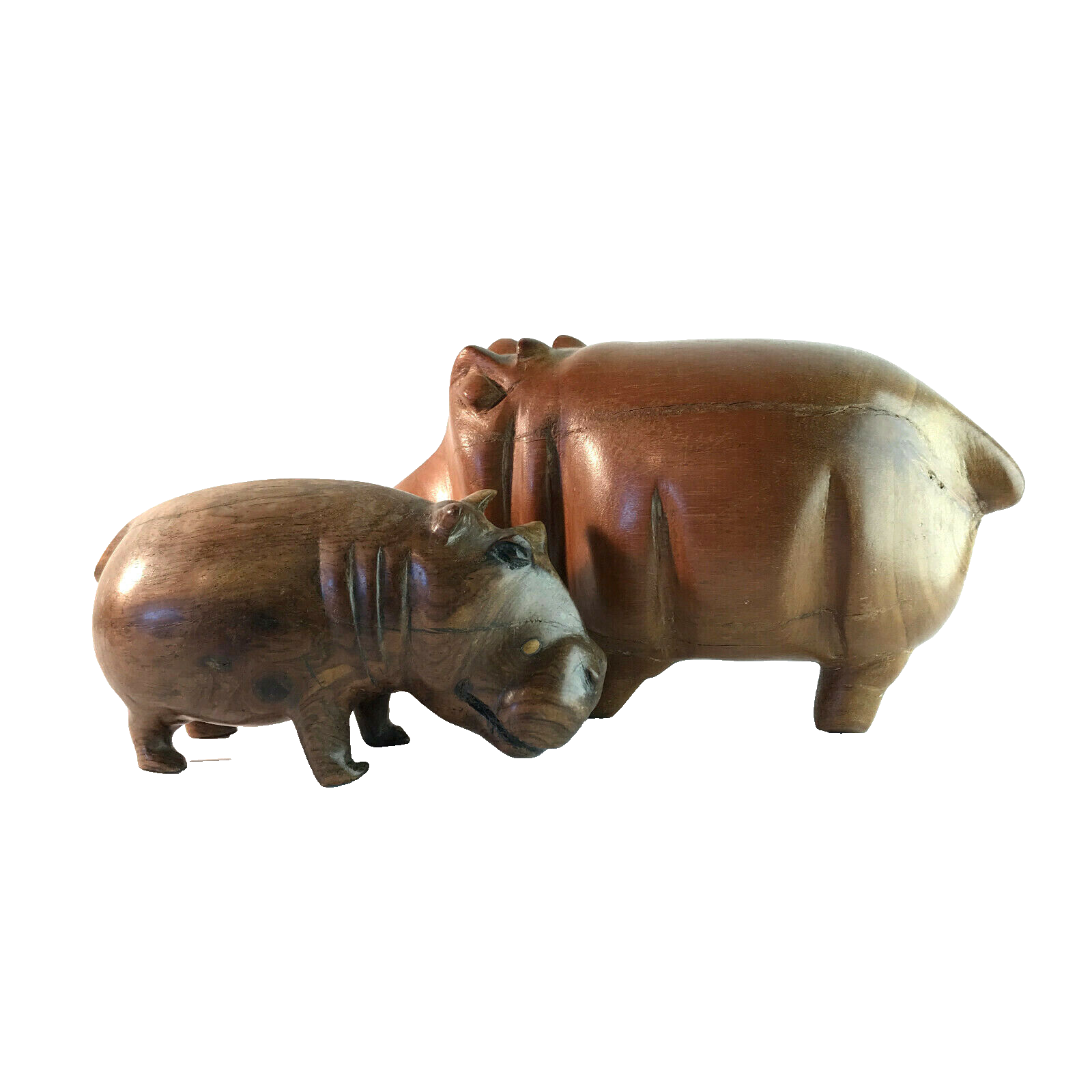Nilpferd Mutter & Kind Flußpferd Figur Holz MID CENTURY 50er 60er