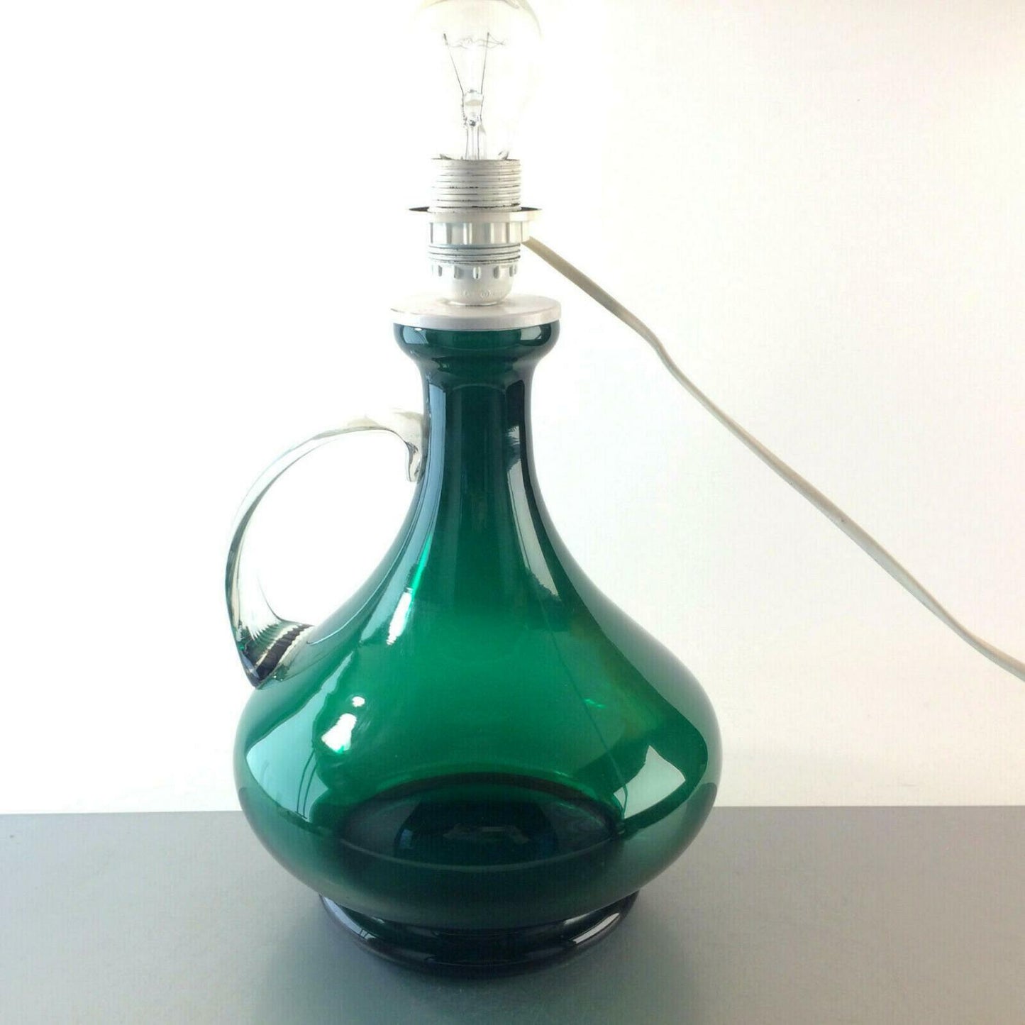 Lampenfuß Leuchte Glas grün ITALY 29 cm + SCHIRM 50er 60er 70er Lampe 