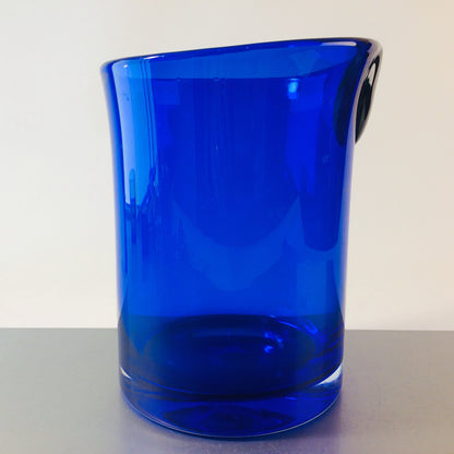 Glas Eiswürfeleimer Eiseimer blau 50er 60er 18 cm Vintage Flaschenkühler