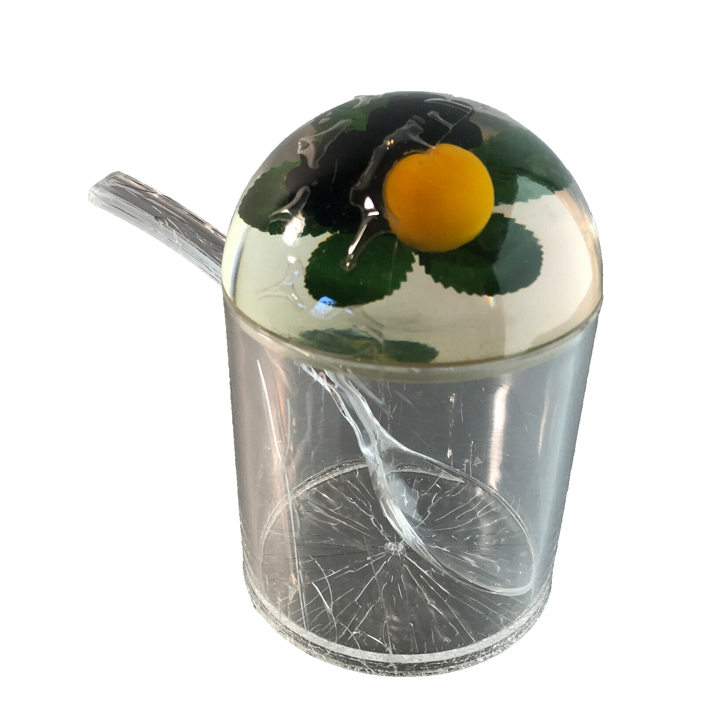 Honigtopf Kunststoff mit Löffel und Beeren Deckeldose H 11 cm 80er