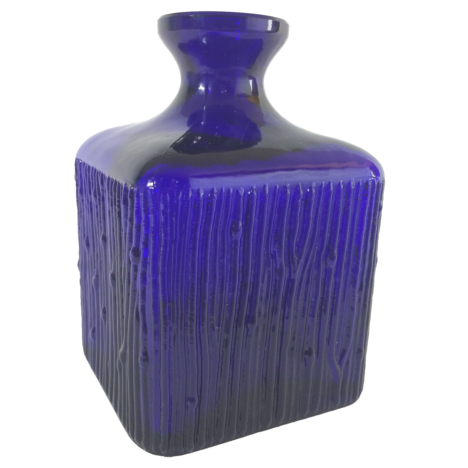 Vintage Vase blau 50er 60er 13 cm MID CENTURY eckig Dekoration
