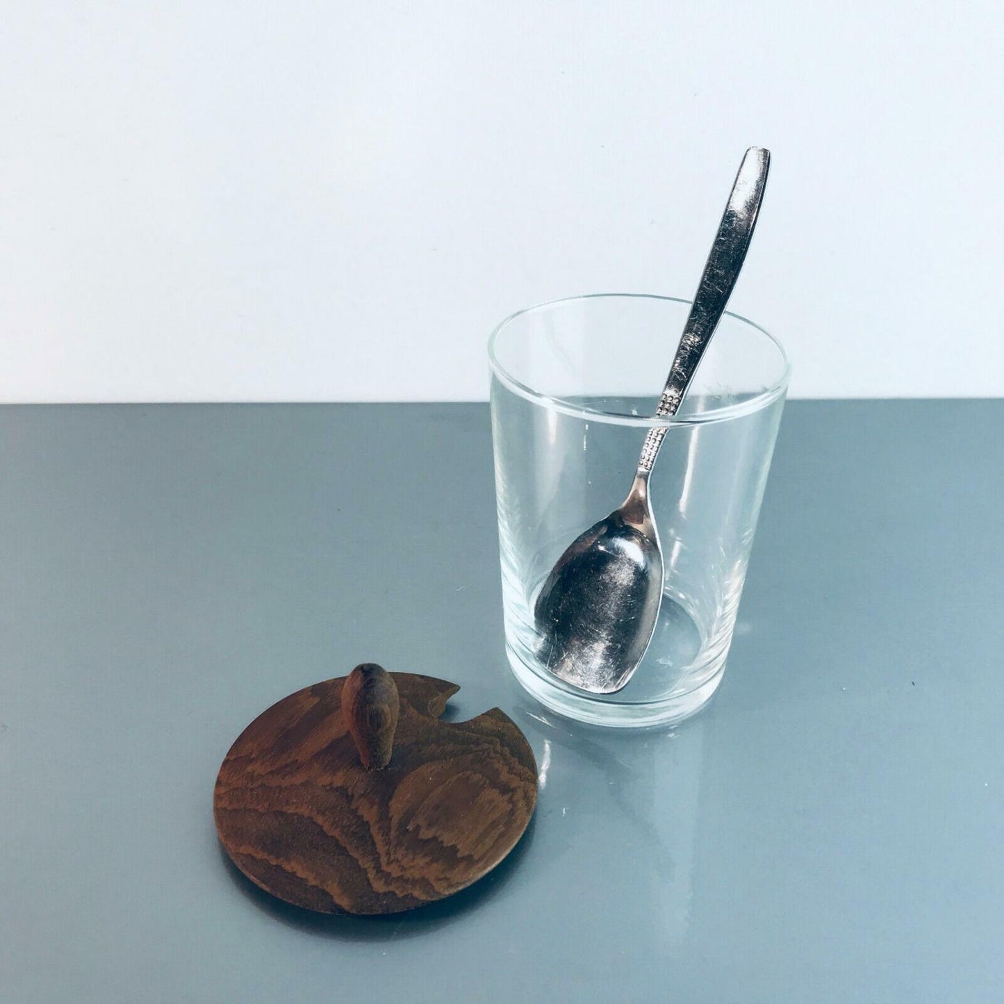 Vintage 60er 70er Teak HOLZ Schälchen GLAS MID CENTURY  Deckel Löffel