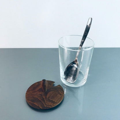 Vintage 60er 70er Teak HOLZ Schälchen GLAS MID CENTURY  Deckel Löffel