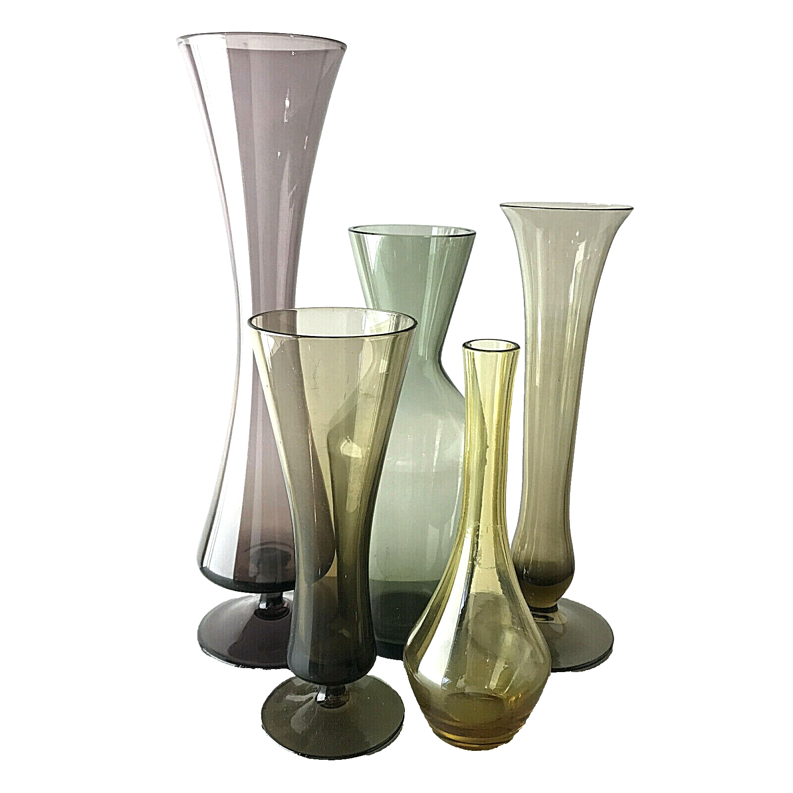 Gläser VINTAGE Vasen Set 50er 60er MID CENTURY Rauchglas Konvolut  lila