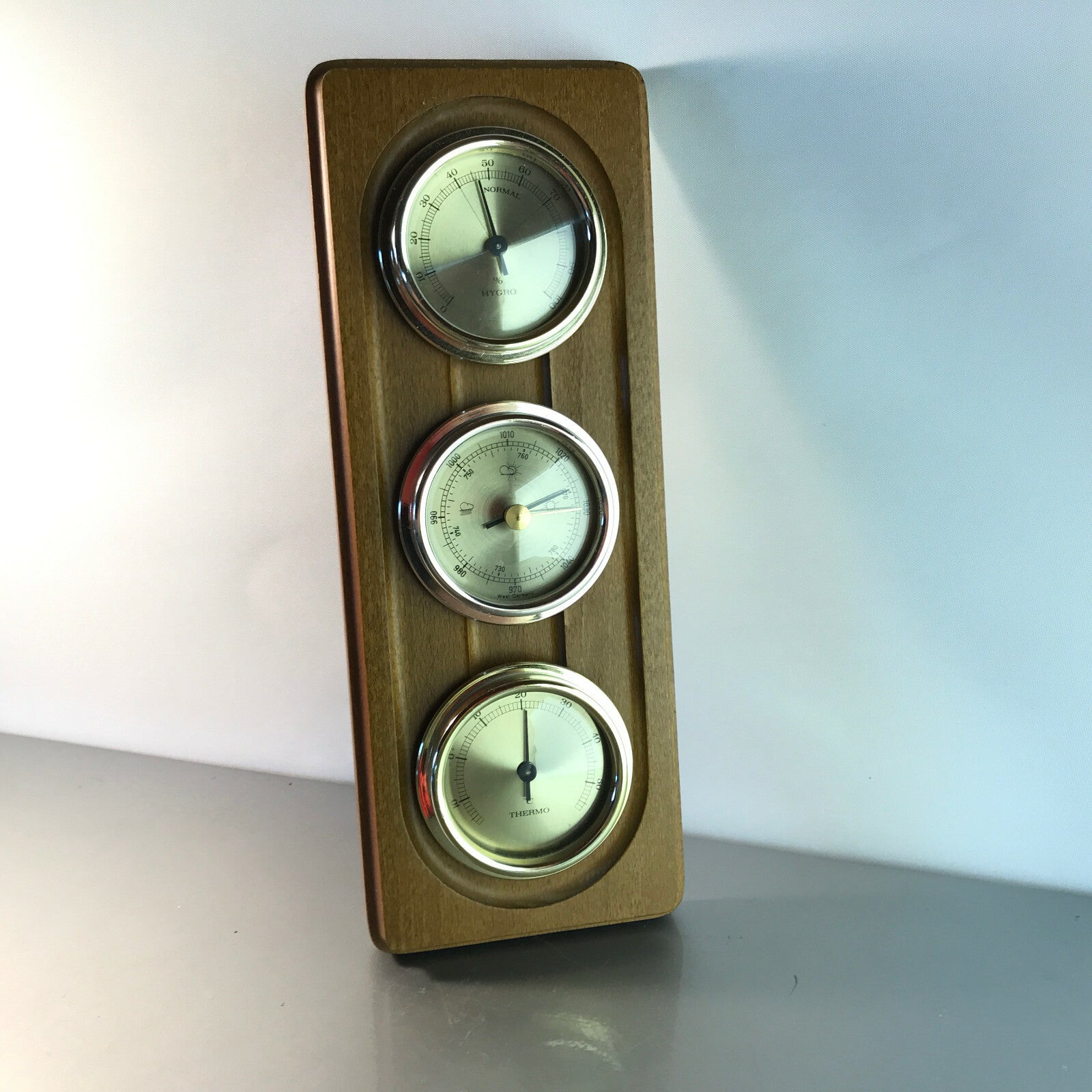 Hydrometer mit Thermometer Wetterstation MID CENTURY Holz 28,5 50er 60er Einrich