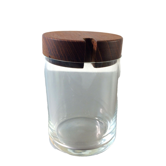 VINTAGE 60er 70er 6er Deckeldose Dose H 9,5  cm Holz Glas D  6,2 cm