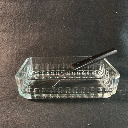 GLAS Schale Schälchen Vintage Pressglas mit Heber Holzgriff 60er